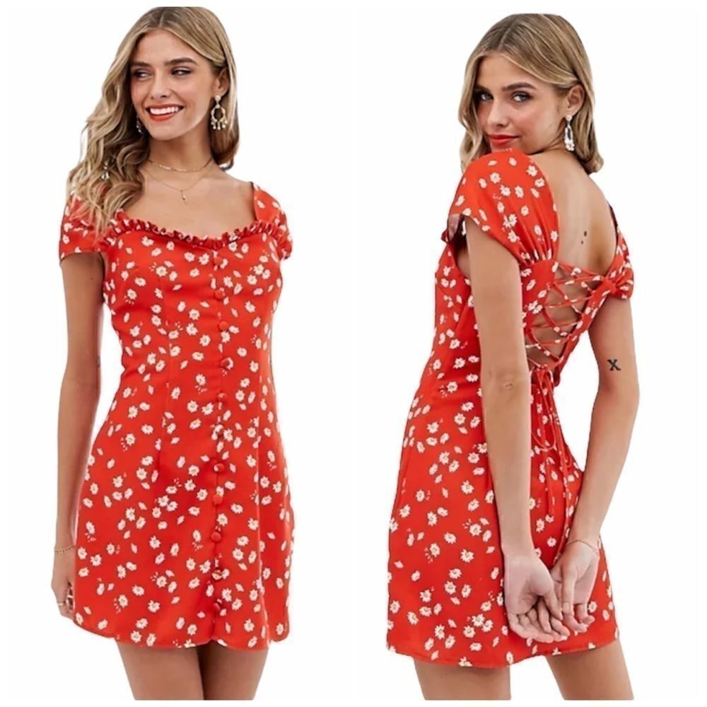 Finders Keepers Mae Mini Dress in Red Daisy